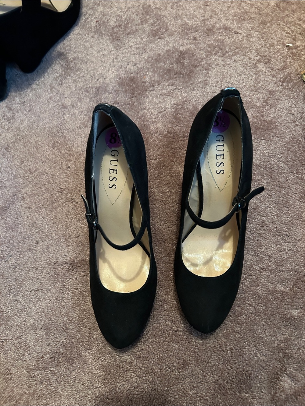 GUESS Black Suede Mary Jane Heels with Strap